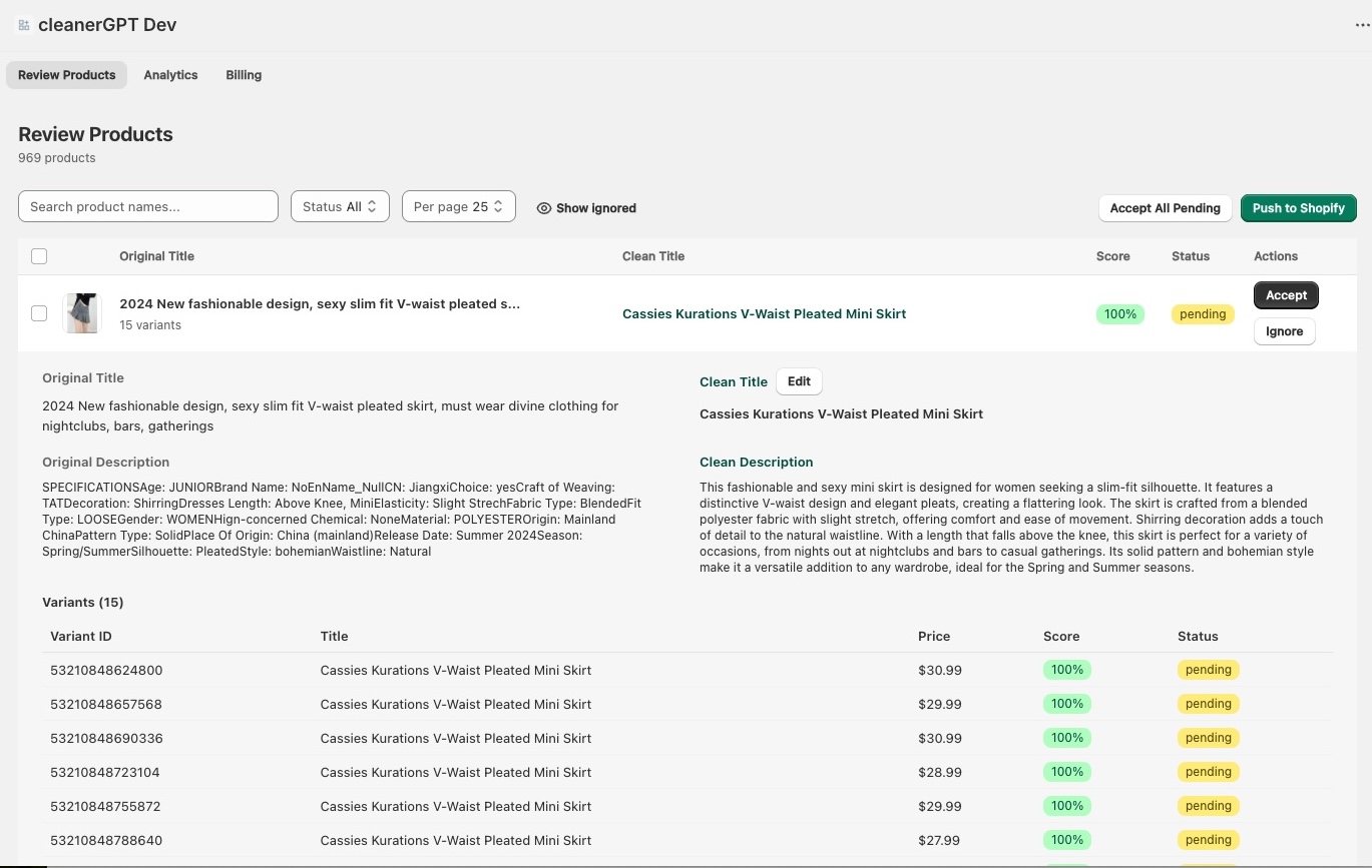 cleanerGPT Merchant Review Dashboard
