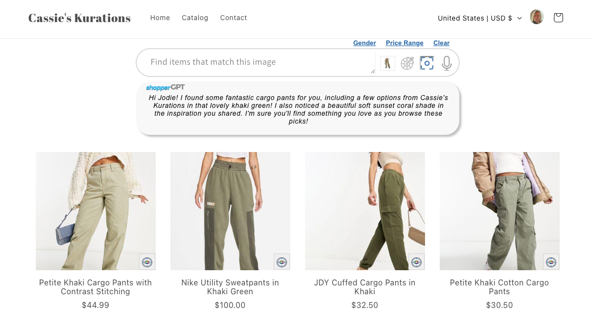 shopperGPT Image Similarity Search results